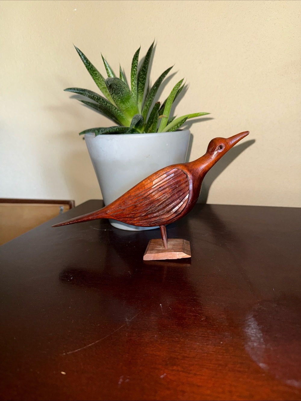 Handcarved Brown Wooden Bird Figurine Decorative Accent